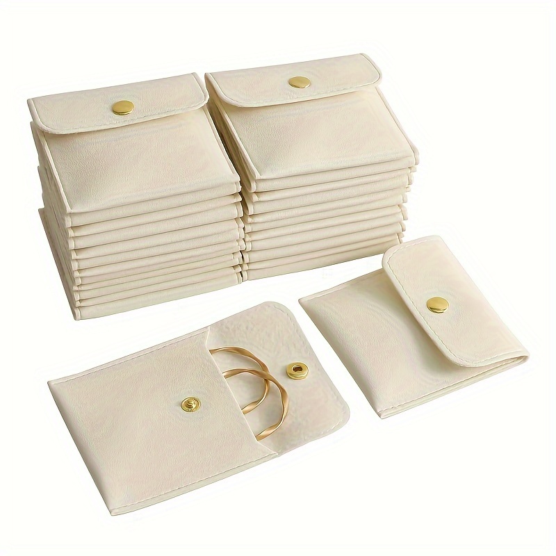 

10-piece Luxury White Pu Leather Jewelry Gift Bags - 3.14" Snap Button Closure For Earrings, Necklaces, Bracelets & Rings Pieceaging