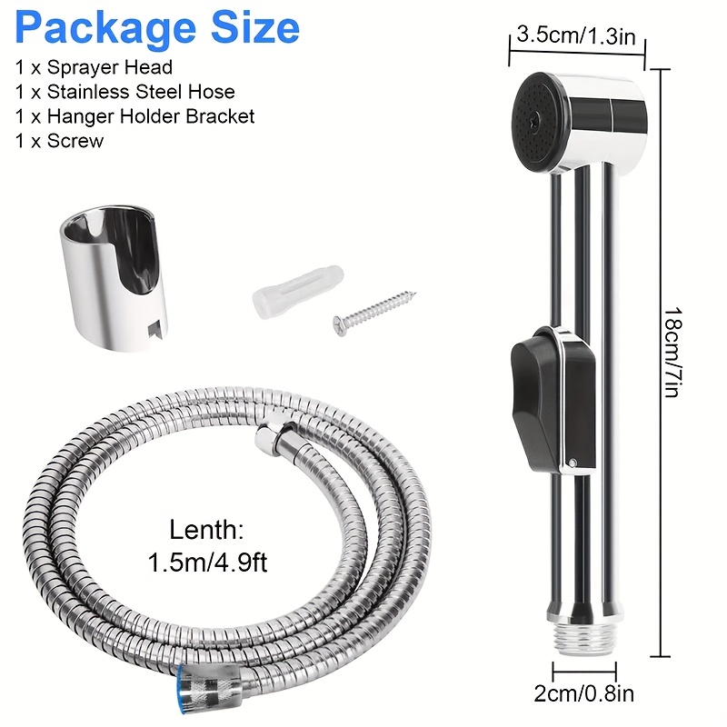 Image of Stainless Steel Handheld Bidet Sprayer Kit - Wall-mounted, Quick-release Shower Head For Personal Hygiene & Toilet Cleaning, No Electricity Needed, With Included Adapter
