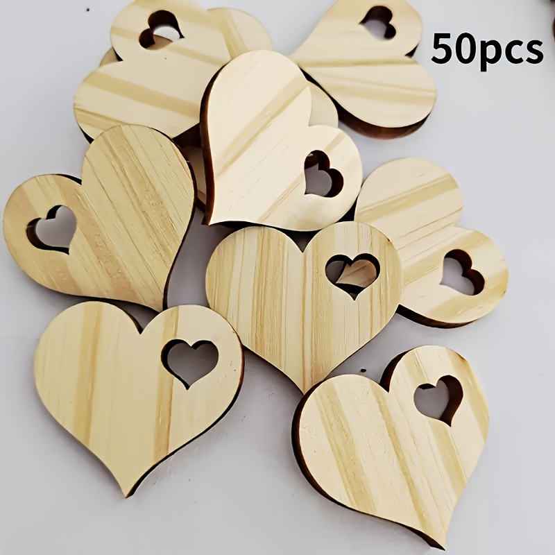 Image of 50pcs Rustic Wooden Heart Cutouts - Versatile Love Heart-shaped Ornaments For Diy Crafts, Valentine's Day, Thanksgiving, Mother's Day, Father's Day & Christmas Decorations