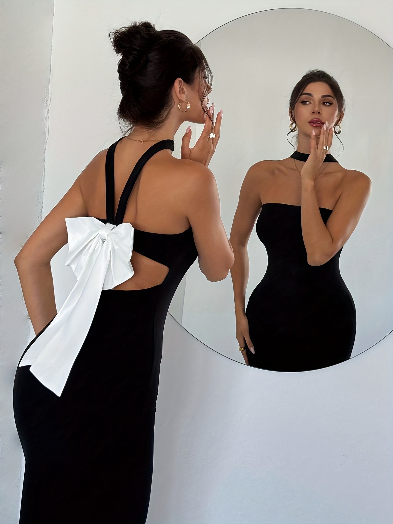 french fashionable bow shoulder bodycon halter - Temu Mauritius