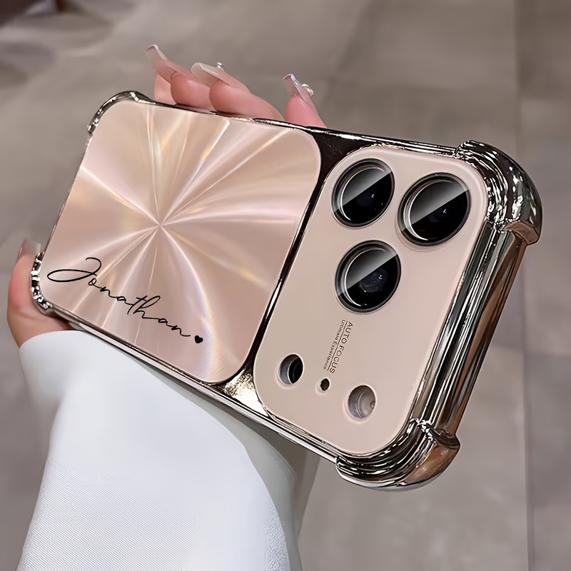 TEMU Phone Case: Personalized Customized Letter Diy Name Brand 4 Corner Electroplated Aurora Cd Patternphone Case For Iphone 18 Pro Max 18 Pro17 Pro
