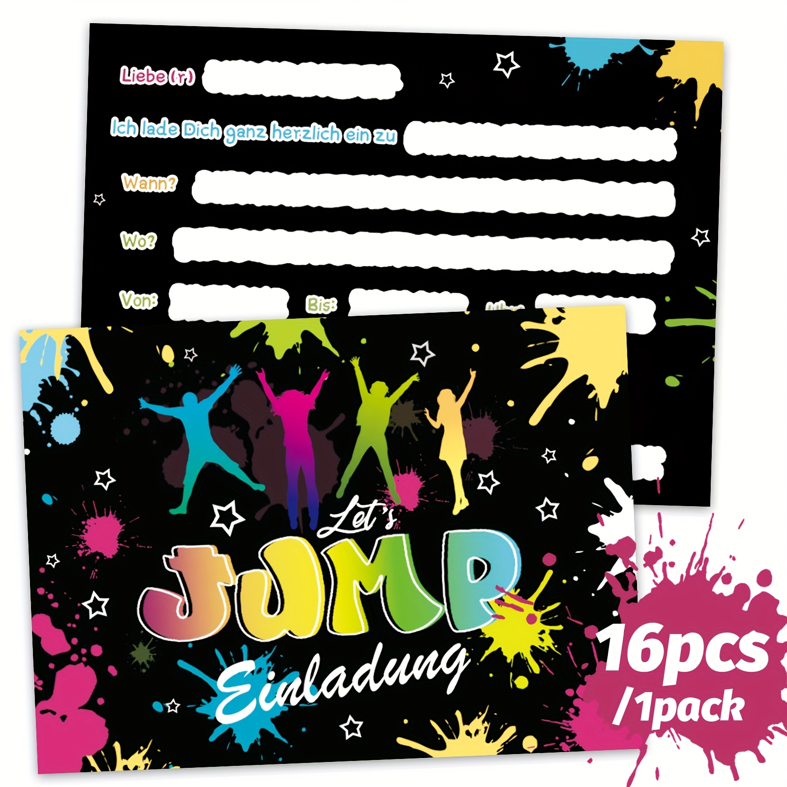 16pcs Jump Einladung Jumping Invitation Cards - Colorful Party Invitations, Suitable For Jumping Events, Birthday Parties, Sports Events, Theme Parties - Contains Blank