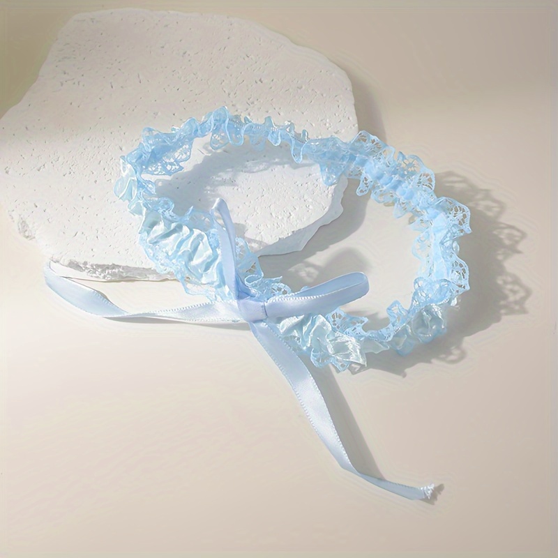 Blue Lace Elastic Garter with Bow, Bridal Thigh Band