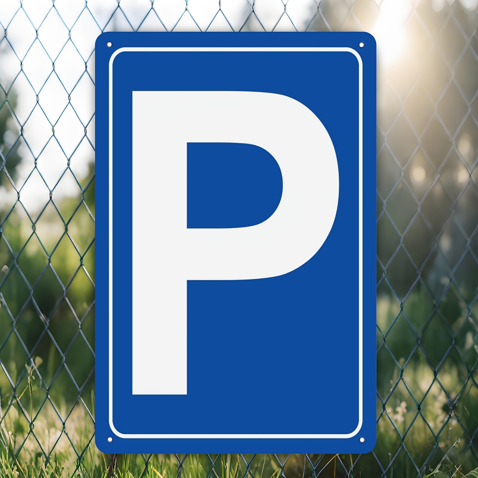 TEMU 2d Flat, 2d Flat Plane, 1pc Blue Parking Sign Metal Plaque Wall Decor, 2d Flat Outdoor Wall Art Creative Gift, Size 20*30cm / 8*12 Inches,