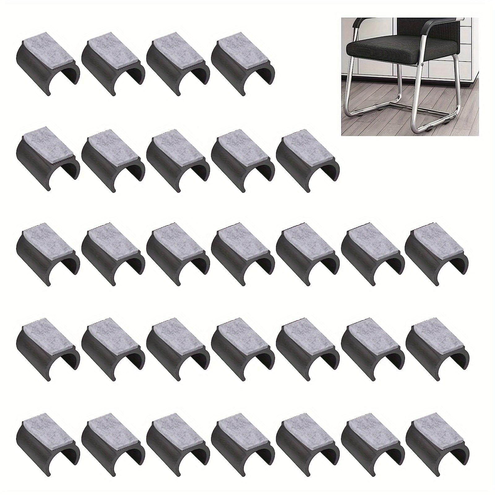 Image of Chair Pads, 30pcs Plastic Chair Leg Floor Protectors With Felt Pads, U Shaped Chair Tube Floor Protectors Non-slip Rectangle Chair Legs Tips Caps For Round Sled Base Chair Leg (25mm, Black)