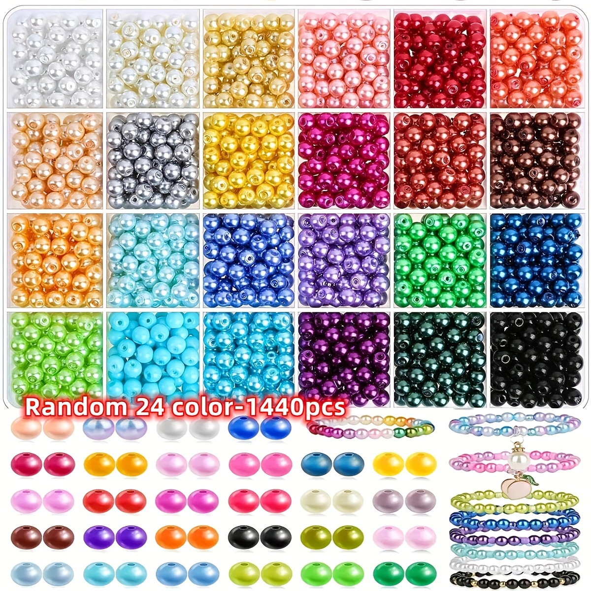 E-shop 1440 Stück 6mm Zufällige 24-Farben Runde Dichtungskugeln aus Acryl, Bunte Streuperlen für Schmuckherstellung, Armbänder, Halsketten, Ohrringe, ,