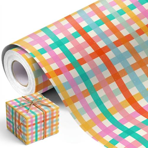 1 roll of ow checkered birthday w pping paper roll 17 x 197 inches colorful gift w p for happy birthday presents bright trendy w pping paper for party celeb tions and festive gift packaging