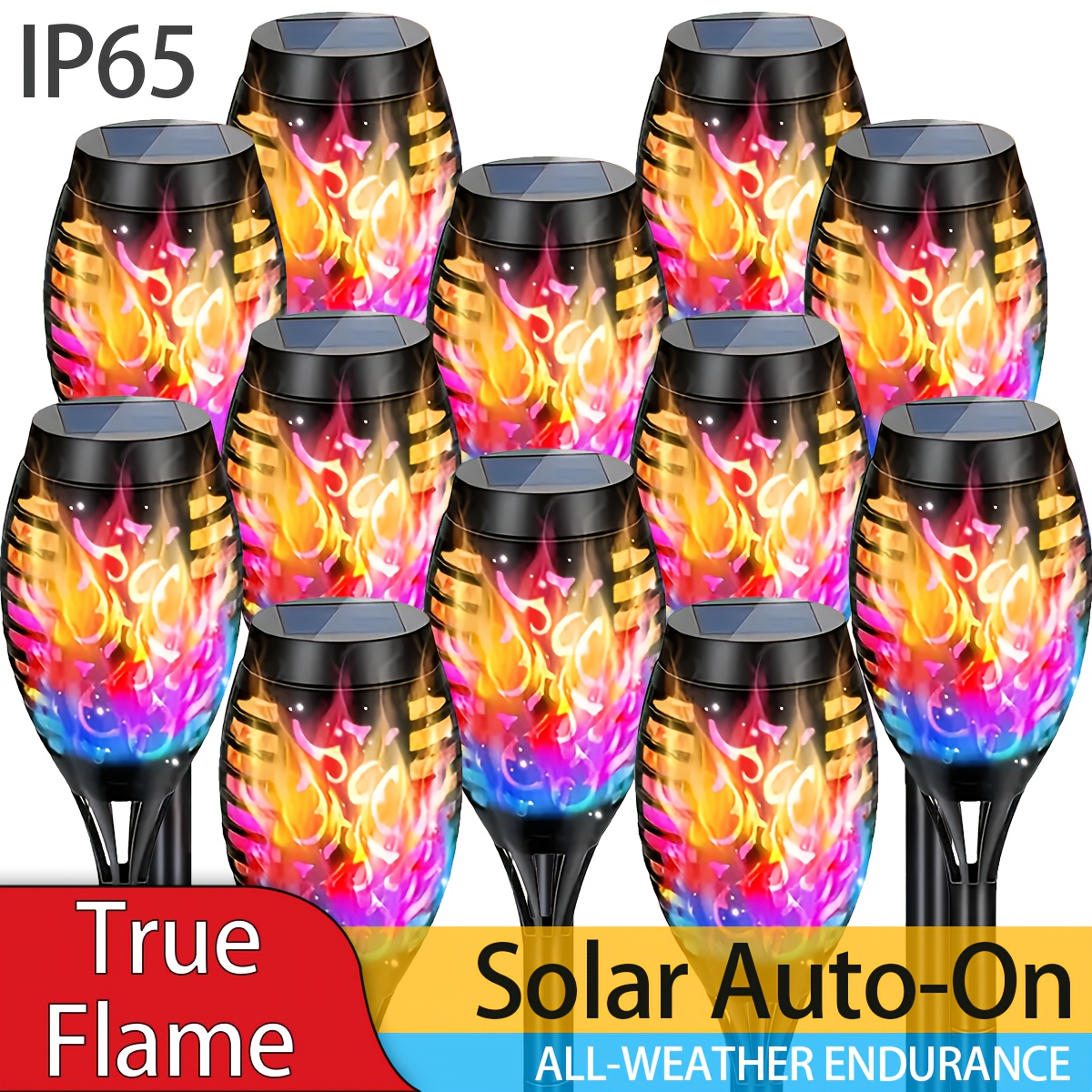 solar outdoor lamp dancing and flickering flame torch lamp ip65 grade 6   packs of solar flame lamps automatic switch outdoor lighting outdoor decoration suitable for lawns gardens courtyards wedding parties etc 8 packs with random