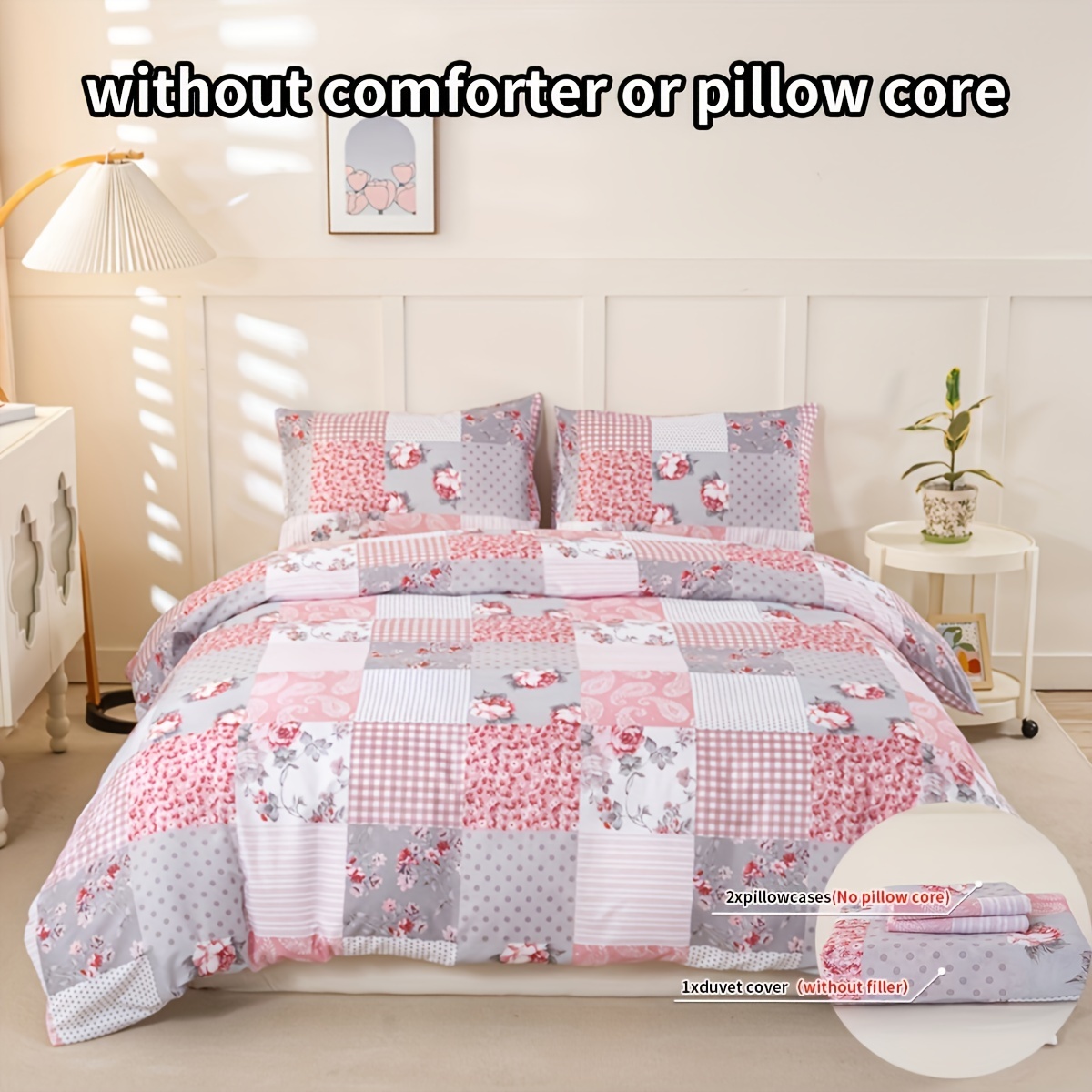 

3pcs Patchwork Floral Printed Down Quilt Cover Set