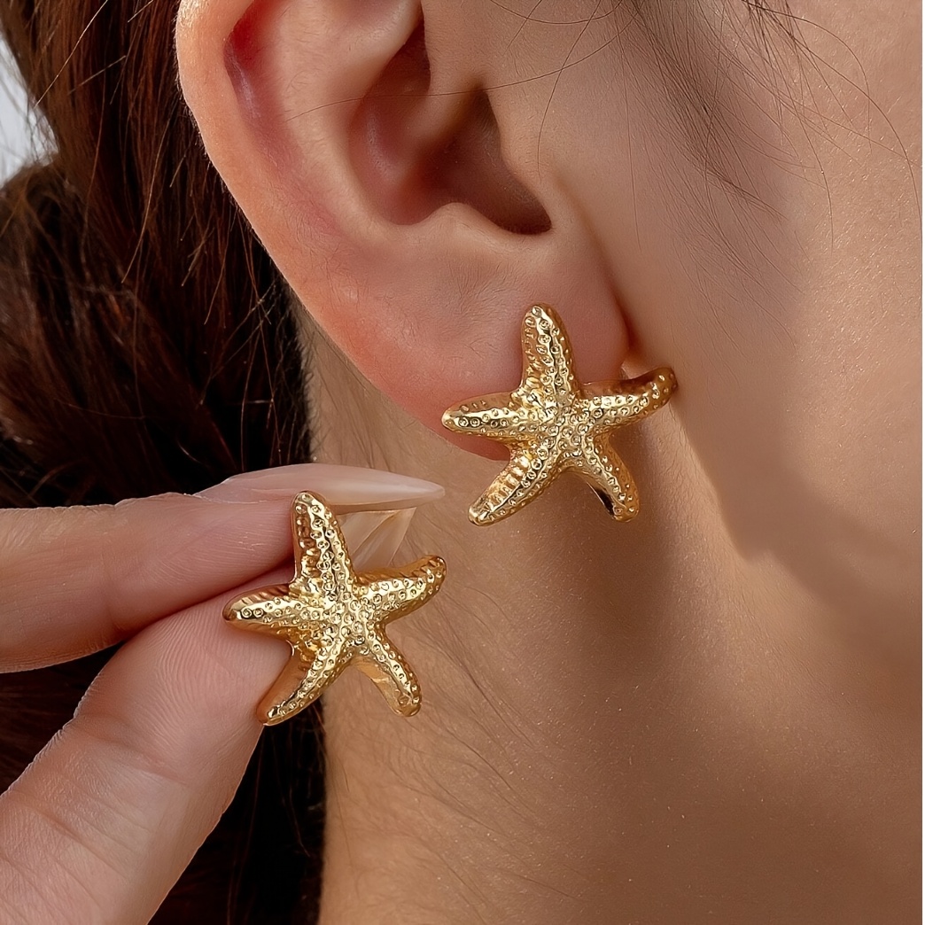 

1 Pair Vintage Elegant Starfish Earrings, Resin With Steel Post, Fashionable And Gift Jewelry For All