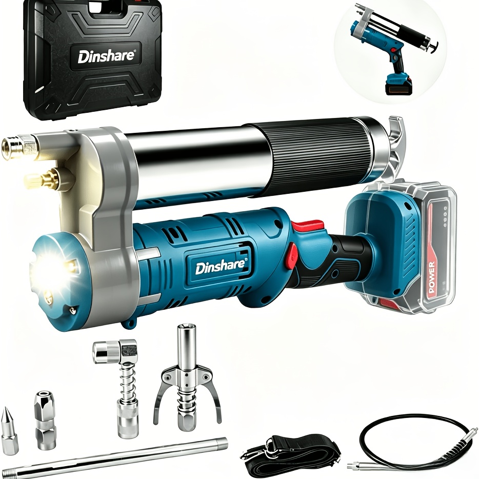 TEMU Dinshare Cordless Electric Grease Gun For Makita 18v Battery, 12, 000 Psi Max Pressure With 8oz/ Rate, 90° Swivel Coupler And Led Light, 39.4"