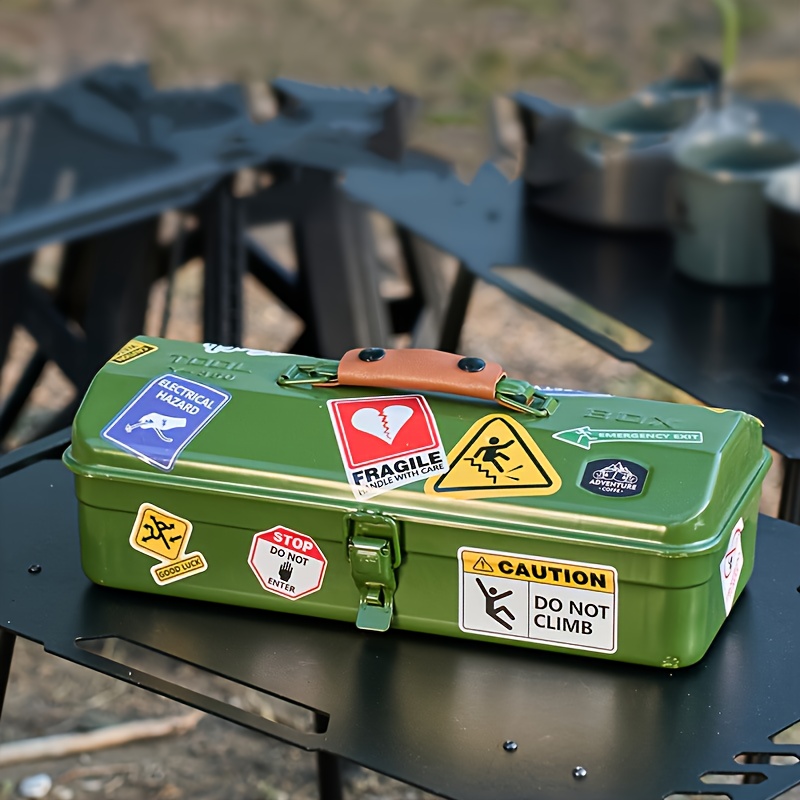 portable heavy-duty metal storage box with lockable lid & carry handle - durable outdoor camping organizer with multi-compartment design for gear, tools, first aid - sturdy construction for indoor/outdoor use, no power required (ideal for camping, hiking,  ) 0
