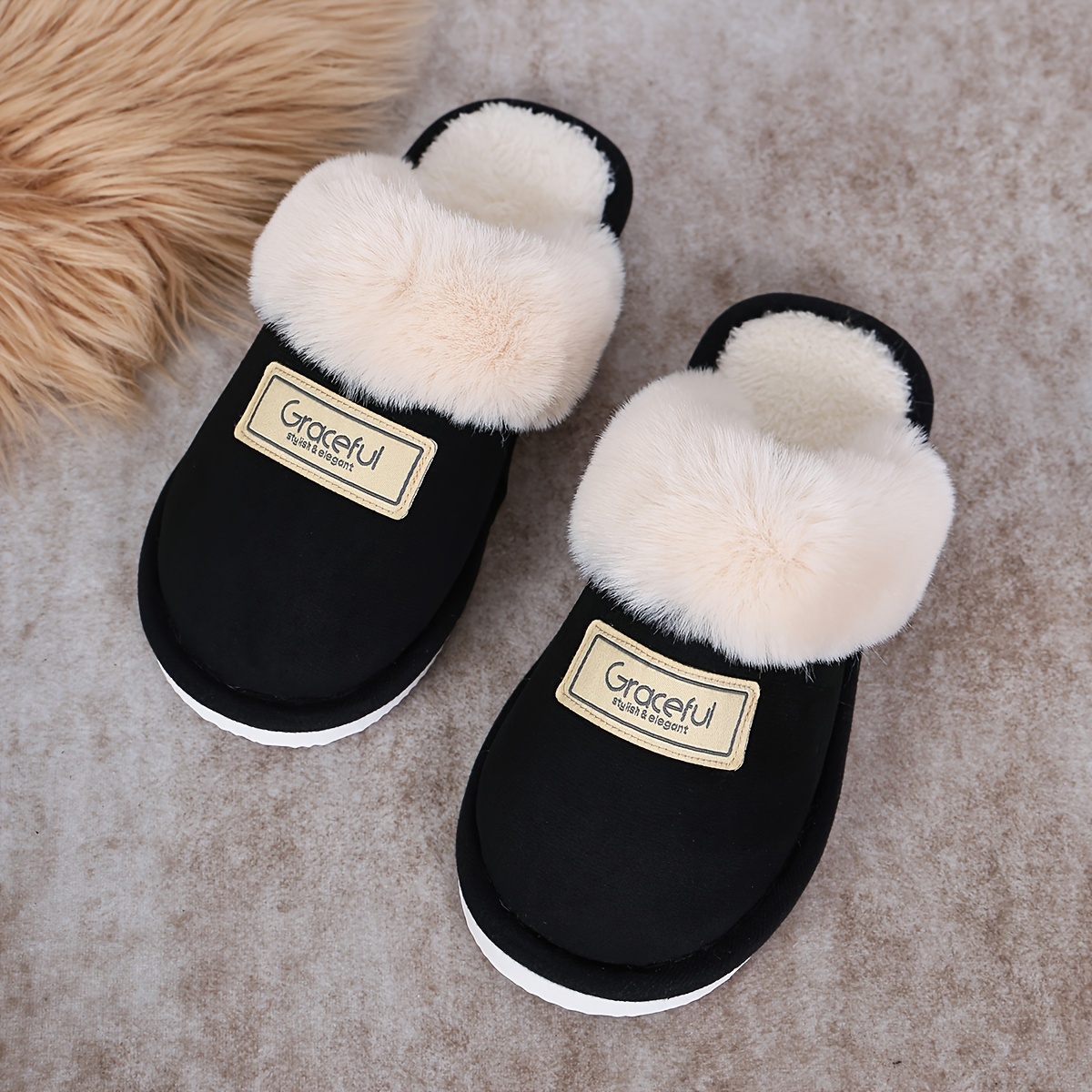 TEMU Ladies Large Furry Mouth Slippers, Women Shoes