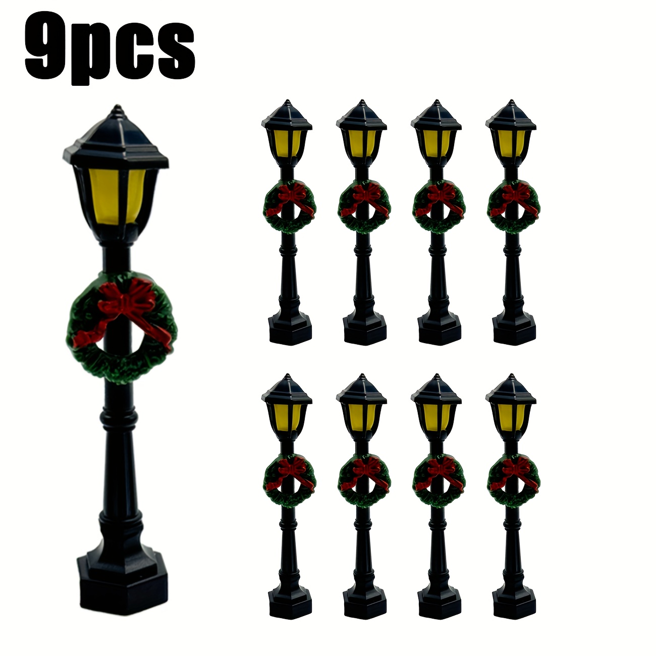Image of Miniature Christmas Street Lamp Set Of 6/9, Colors, With , Decorative Seasonal Collectible Figurines, Made Of Plastic, Christmas Gifts, Christmas Scene Decorations, New Year Gifts