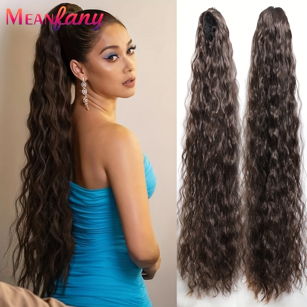 

Extra Long 36" Curly Clip-in Ponytail Extension - Heat Resistant Synthetic Hair In Black, Brown & Ombre Blonde For Women