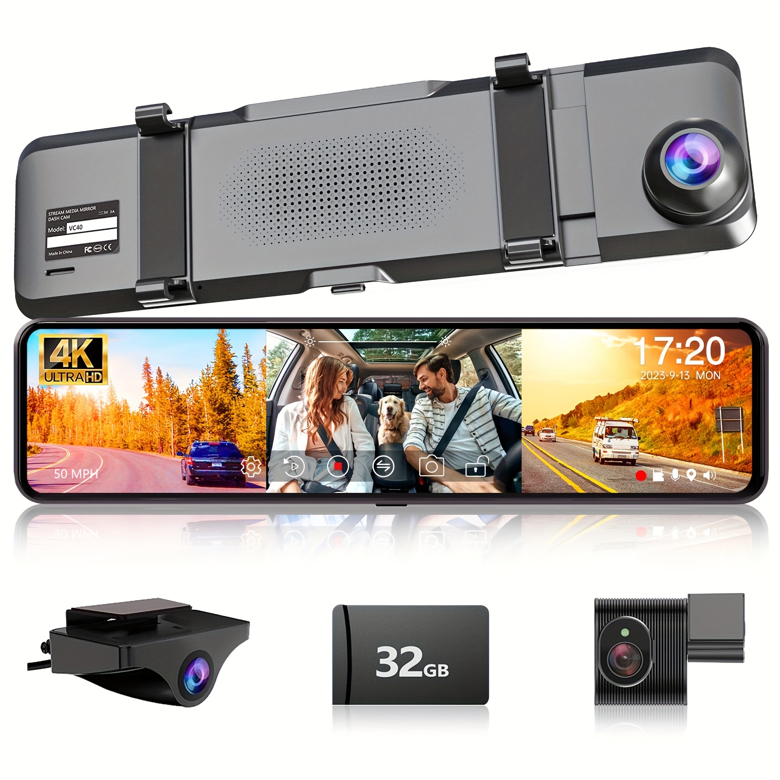 

3-channel 11" Touch Screen For Cars & Trucks, Uhd 4k+1k+1k Simultaneous Recording, In-car Camera For Taxi/pet, Free 32gb Card