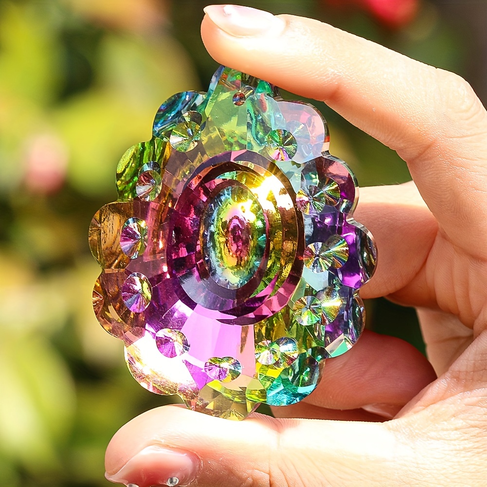 Image of 63mm Prism Suncatcher Pendant – Vibrant Iridescent Design, Glass Hanging Decor For Home, Garden, Wedding & Chandelier Lighting Accessories, Decor