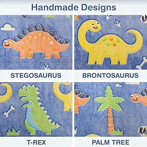 1pc glow in the dark dinosaur blanket for boys girls super soft fluffy lightweight flannel throw with   cartoon dinosaurs and palm trees design cozy   hypoallergenic for   ideal gift 3 sizes   details 4