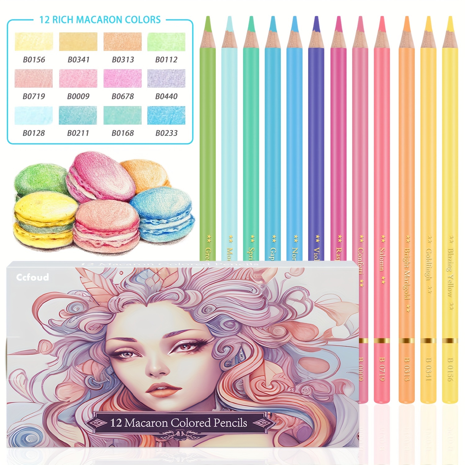 

Ccfoud Macaron Pastel Colored Pencils Set - 12 Vibrant Shades, Pre-sharpened, Soft Core For Smooth Blending & Shading, Perfect For Sketching & Art Enthusiasts