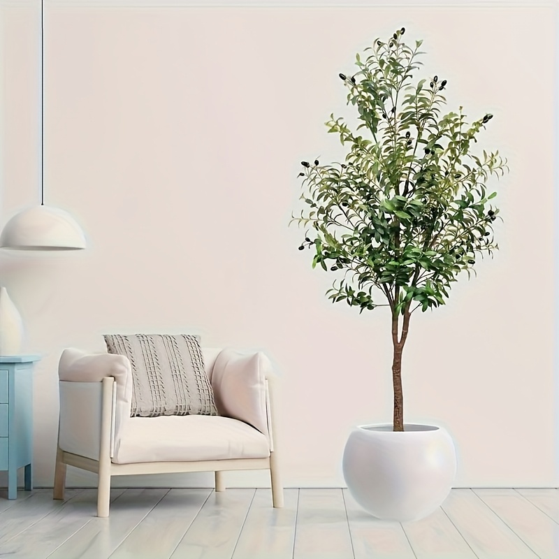 Un Olivo Artificial Grande con Hojas Realistas y Frutos de Olivo - Ideal para Interiores y Exteriores (Maceta No Incluida) - Fabricado en Plástico Duradero de Bajo Mantenimiento, Perfecto para el Hogar, la Oficina, la Sala de Estar