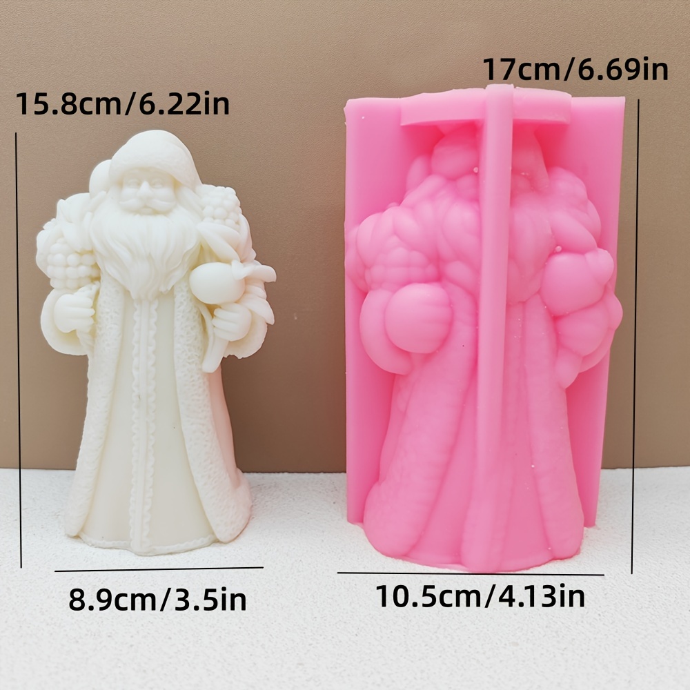 Image of Santa Claus Candle Silicone Mold Gift Sack Santa Claus Epoxy Resin Silicone Mold Fruit Santa Claus Concrete Cement Gypsum Mold