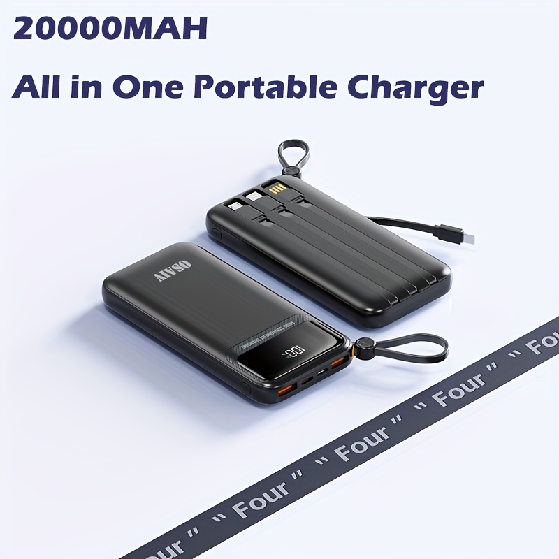 

22.5w 20000mah Power Bank With Built-in Cable & Led Display - 6 Outputs/3 Fast Charging For All Phones, Samsung, , Tablets & Travel