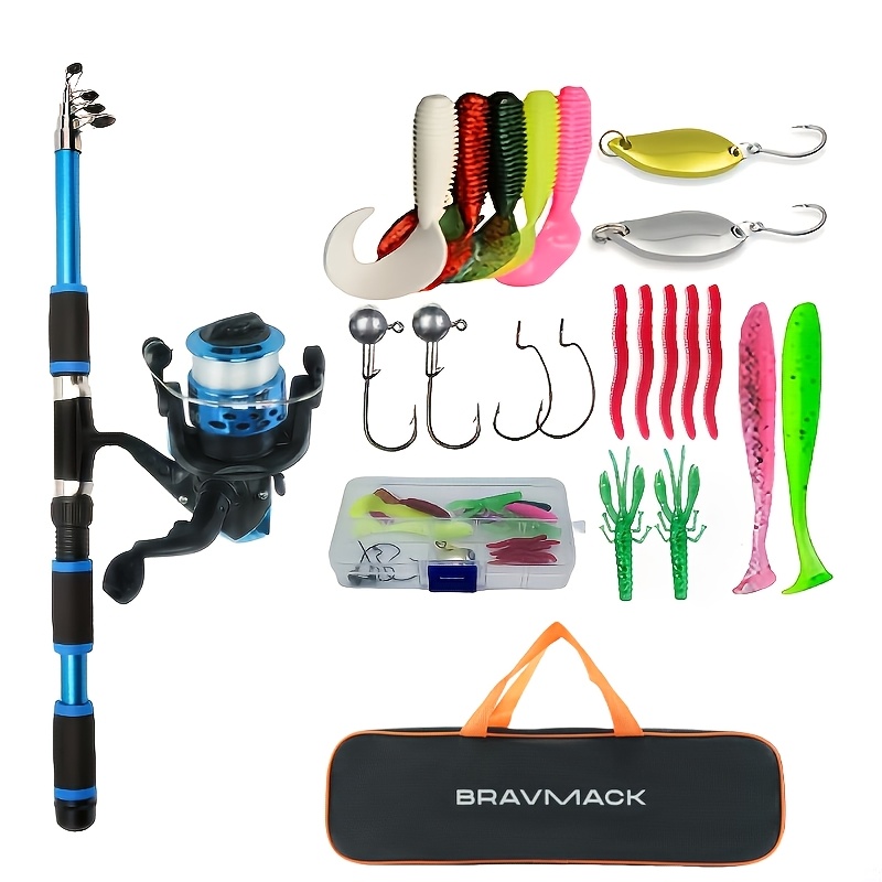 TEMU Complete Fishing Rod Kit With Telescopic Pole, Spinning Reel, Lures & Hooks - Versatile For Freshwater & Saltwater