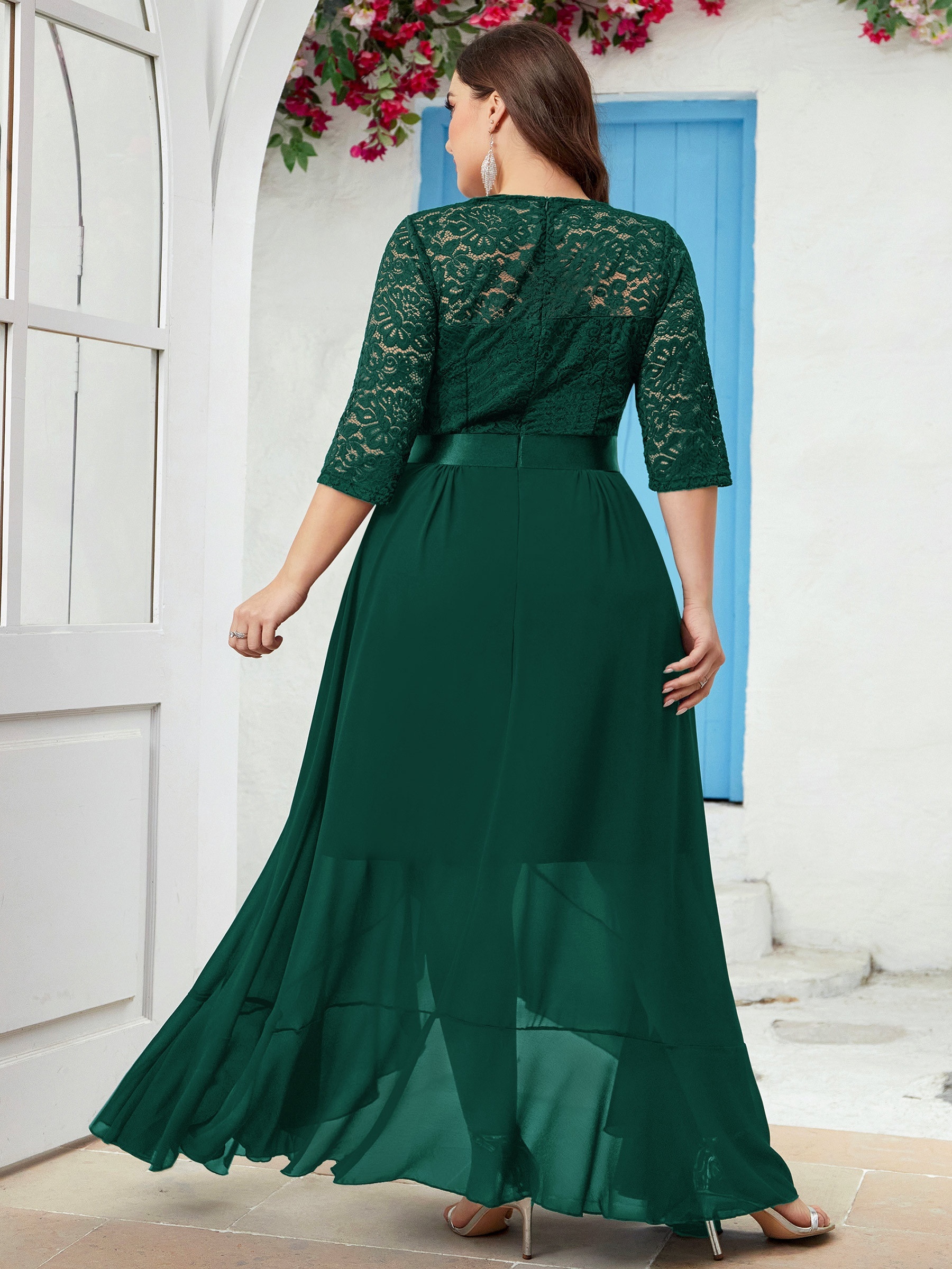 Stitching Bridesmaid Dress Plus Size Floral Lace Elegant V Temu