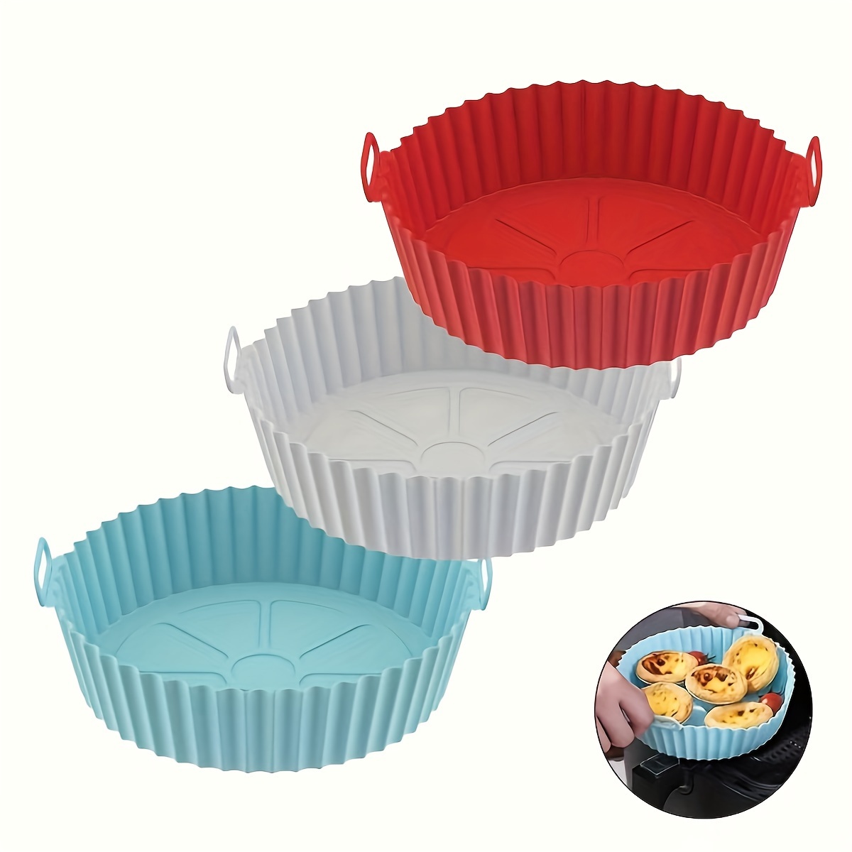 

3-pack Silicone Air Fryer Liner Reusable Air Fryer Silicone Basket Heat Resistant Air Fryers Silicone Pot Round For 3 To 5 Qt For Air Fryer Oven Accessories