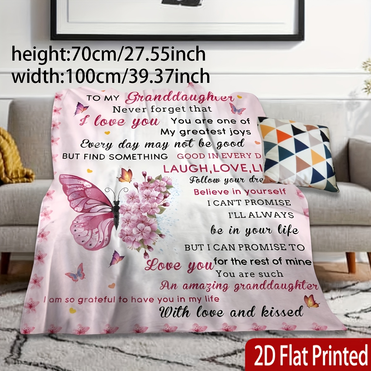 TEMU 2d Flat Printed 1pc "to My Granddaughter" Pattern Blanket - Soft Polyester Throw With Message, And Kitchen Decor, Mixed Colors, , Perfect Gift