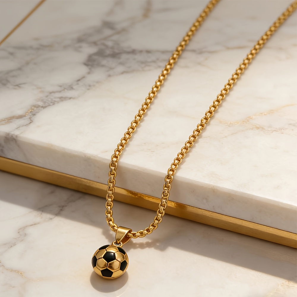 TEMU 3d Enamel Football Pendant Necklace Set Golden Silvery Style Necklace Football Fan Personalized Gift Trendy Additions