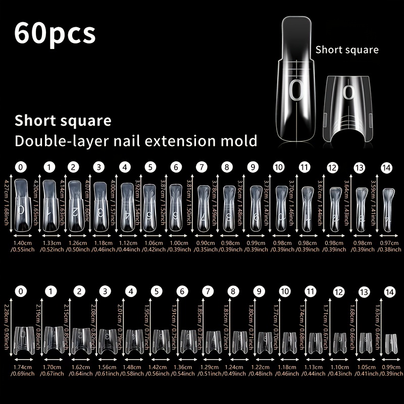 TEMU 60 Stück Kurze Ovale Quadratische Nagelform Nagelverlängerungsform Sandwich Interlayer Stück Form + 30 Stück Untere Form Kristallkleber Schnelle