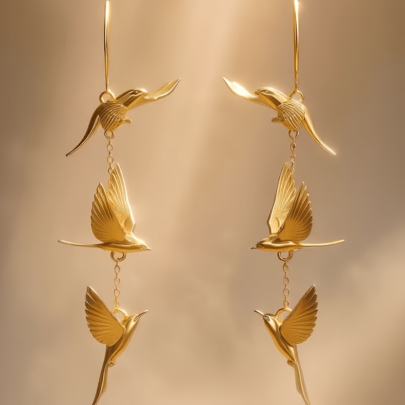 TEMU Un par de aretes largos " ", con borlas colgantes largas de tres niveles y forma de pájaro , con pines para , joyería de para mujer, adecuados