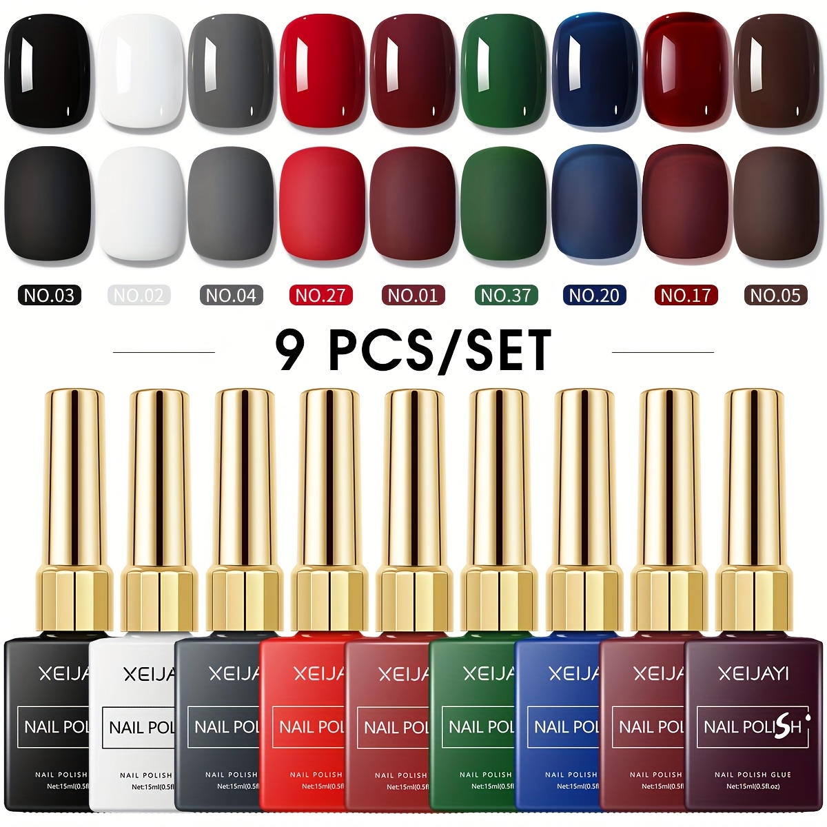 TEMU Xeijayi Colorful Square Bottle 9 Colors---nail Gel Popular 9 Colors Set, Black White Nail Gel High Salon Nail Gel Suitable For Home Nail Diy Women's Festival Gift