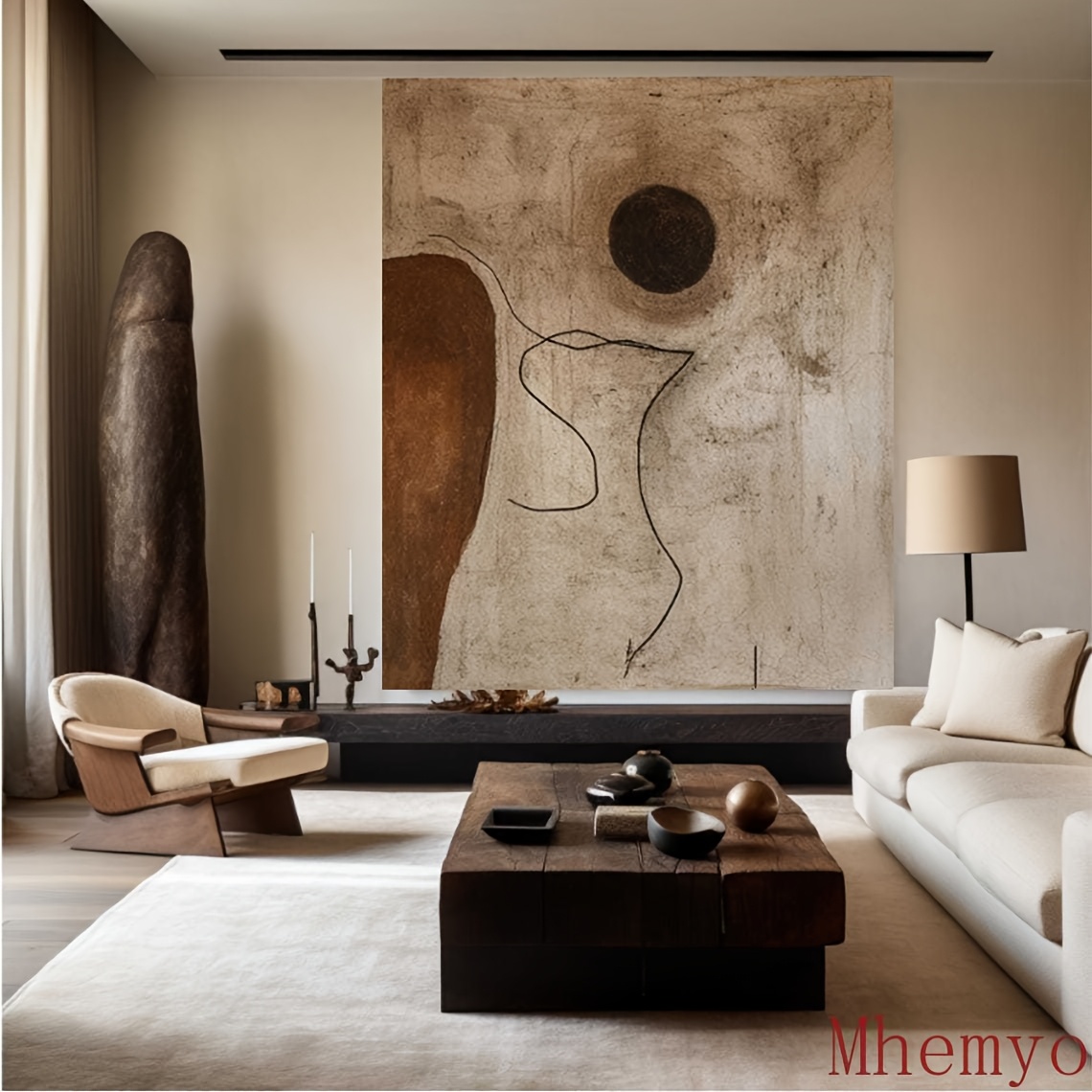 Brand Mhemyo Brown Wabi Sabi Handmade Canvas Painting Brown Minimalist Canvas Art Large Texture Painting on Canvas Brown Painting Brown Wall Painting for Home Decor No Frame