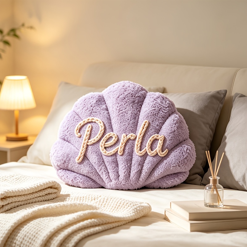 TEMU Handmade Custom Name Seashell Throw Pillow Suitable For Sofa Or Bed Headboard - Couple's Gift With English Letters, Bulk Orders , Soft Cushion