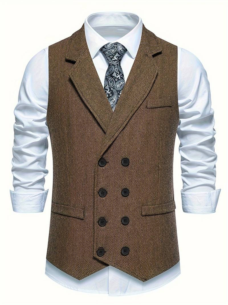 Gilet Costume Homme Vintage En Laine Et Tweed - Double Boutonnage Pour Mariage, Cérémonie Ou Style Quotidien