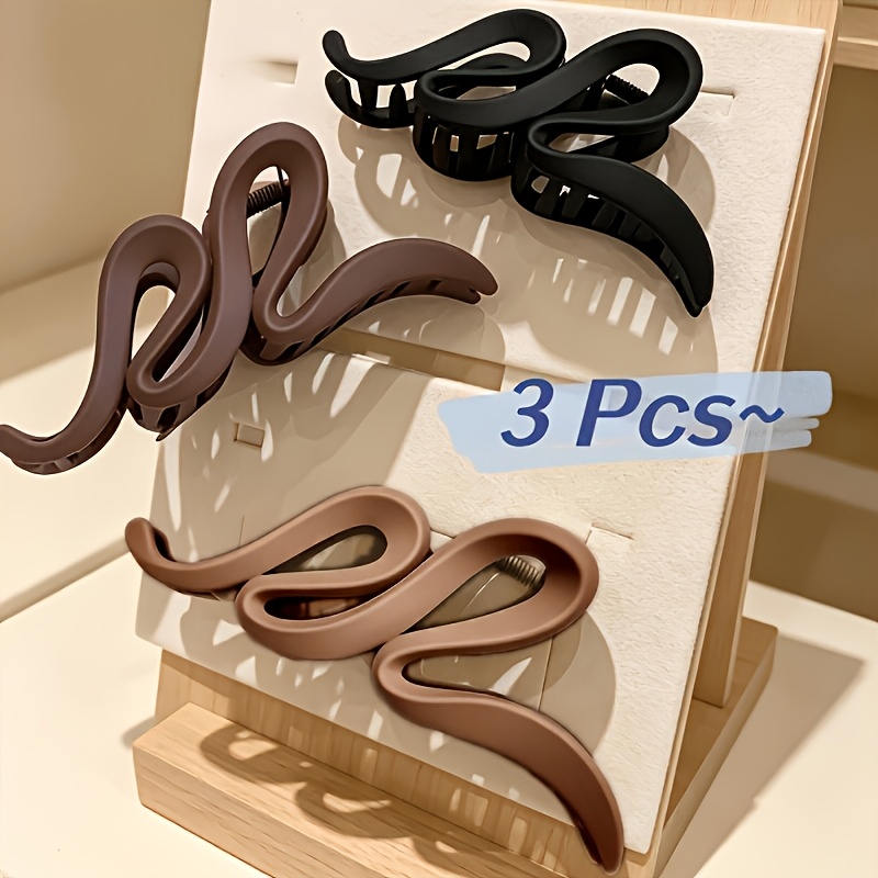 TEMU 3pcs Set Of Mallard-colored Geometric Wave Hair Claw Clips, Large Shark Clips, Everyday Work Hair Accessories, Elegant And Simple, High-end Feel