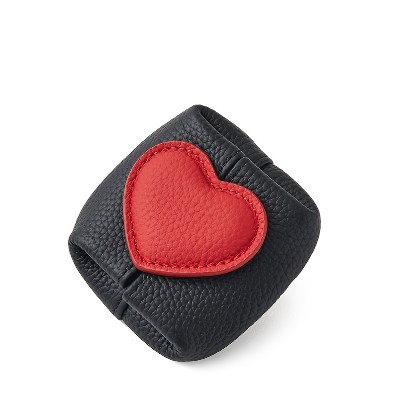 Heart-shaped Head Layer Cowhide Mini Organizer Bag, Portable Earphone Coin And Change Pouch, Multicolor Small Item Storage Bag