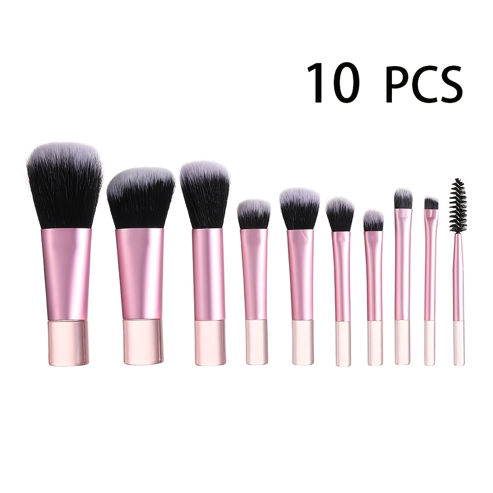 10pcs Travel Makeup Brush Set Mini Makeup Brushes Travel Size Small Eyeshadow Eye Lipstick Foundation Brush Shadow Contour Blush Concealer Pink