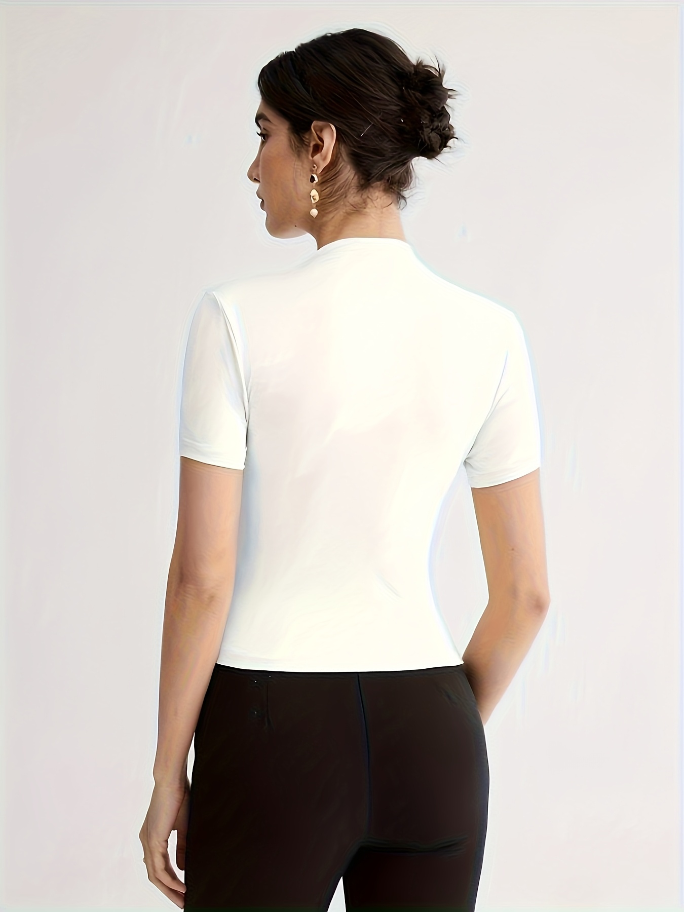 Summer New Arrival Design Sense Versatile Solid Color T-Shirt Short Sleeve Top with Shoulder Button Decor