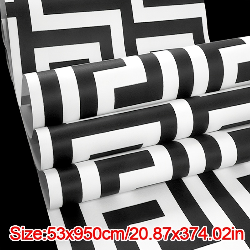 TEMU Debona Athena Greek Key Metallic Glitter Wallpaper - Self-adhesive Black & White Luxury Vinyl Wallpaper With Shimmering Greek Key Pattern,