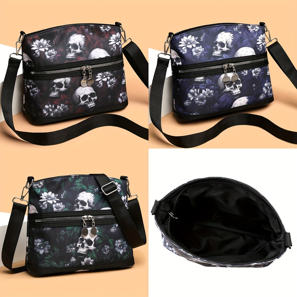 gothic floral skull crossbody bag women shoulder bag punk - Temu