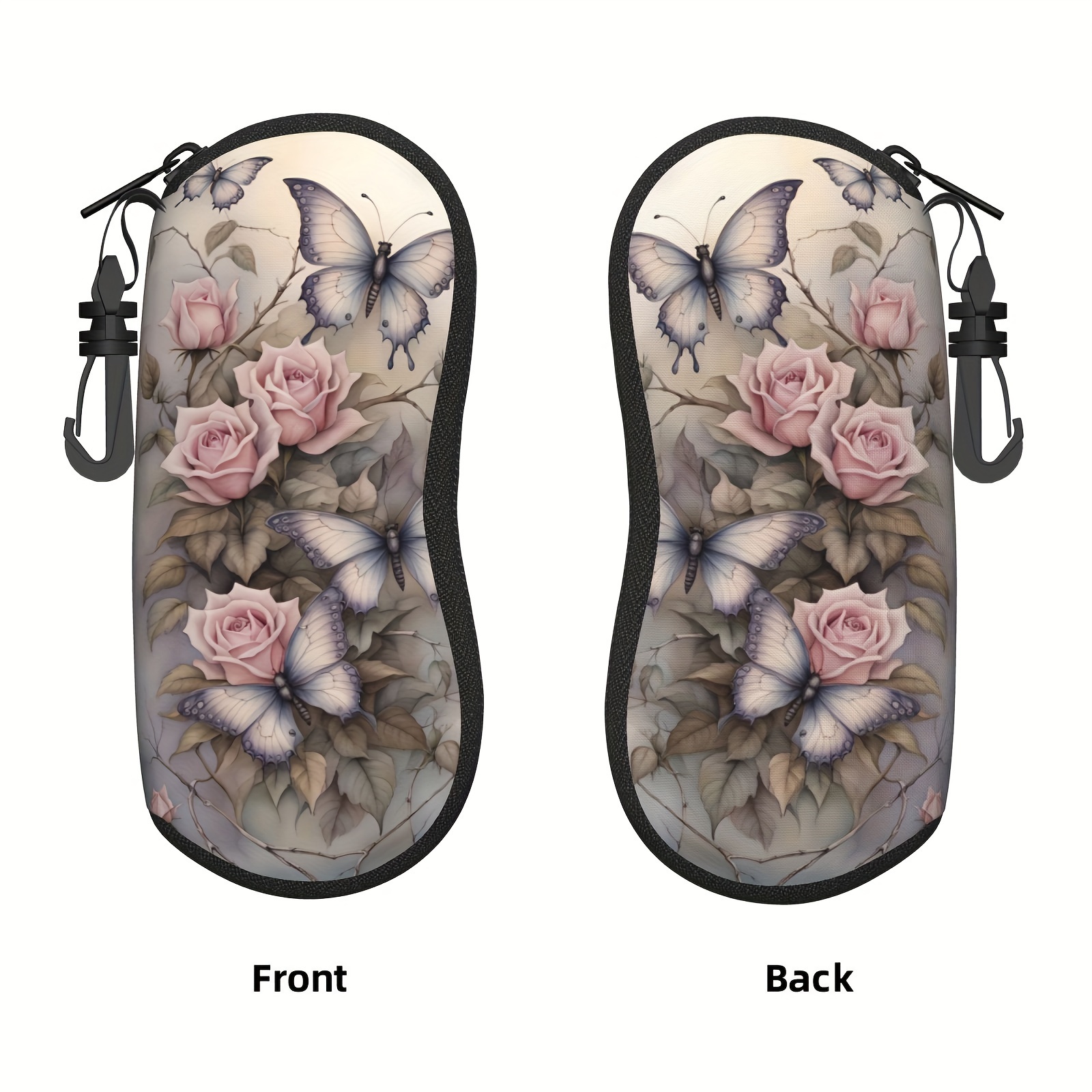 flowers and butterflies glasses case portable rubber zipper glasses case with unglasses cover for womens fashion details 0