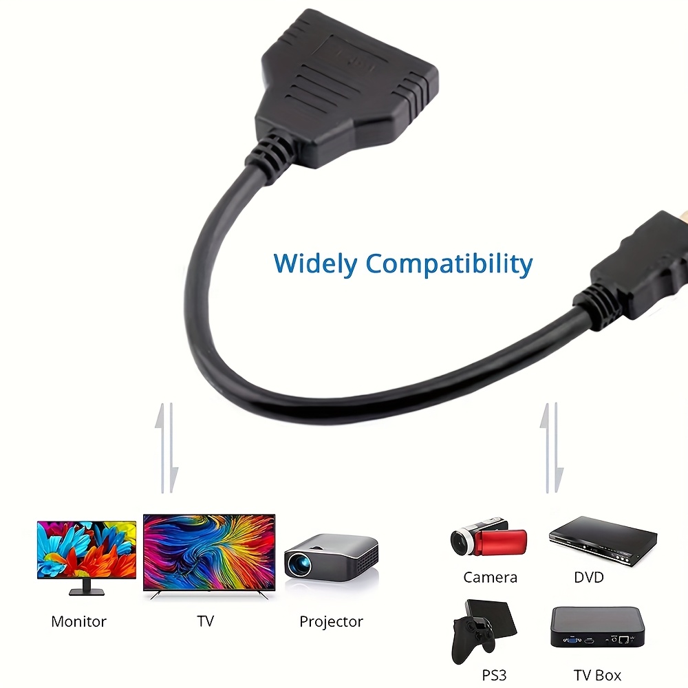 Image of Hdtv Splitter 1 In 2 Out, Hdtv Output Splitter Adapter For Dual Monitors Male 1080p To For Dual Hdtv Female 1 To 2 Way Hdtv Splitter Adapter Cable For Hdtv Hd, Led, Lcd, Tv