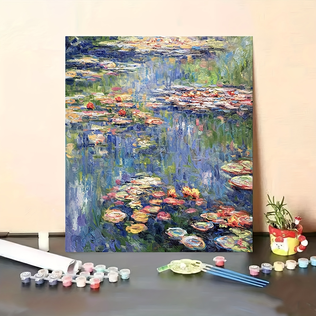 

1pc Lotus Moon Color Diy Digital Oil Painting Set, Adults' Paint-by-number Kit