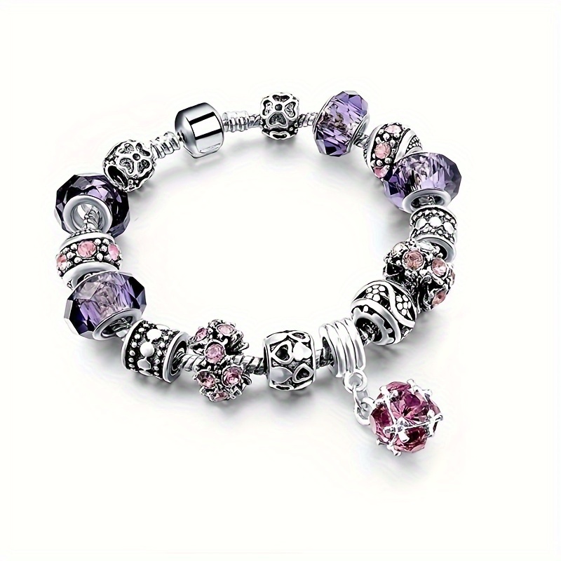 TEMU 1ps Alloy European And American Women' Beaded Bracelet Diy Amethyst Pendant Handmade Bracelet