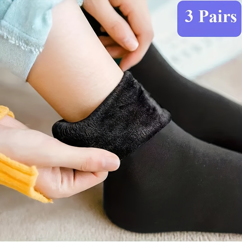 TEMU 3 Pairs Of Ultra-warm Unisex Thermal Socks - Soft, Breathable, And Stretchy Mid-calf Boot Socks For Cold Weather - Fleece Lined, Solid Color,