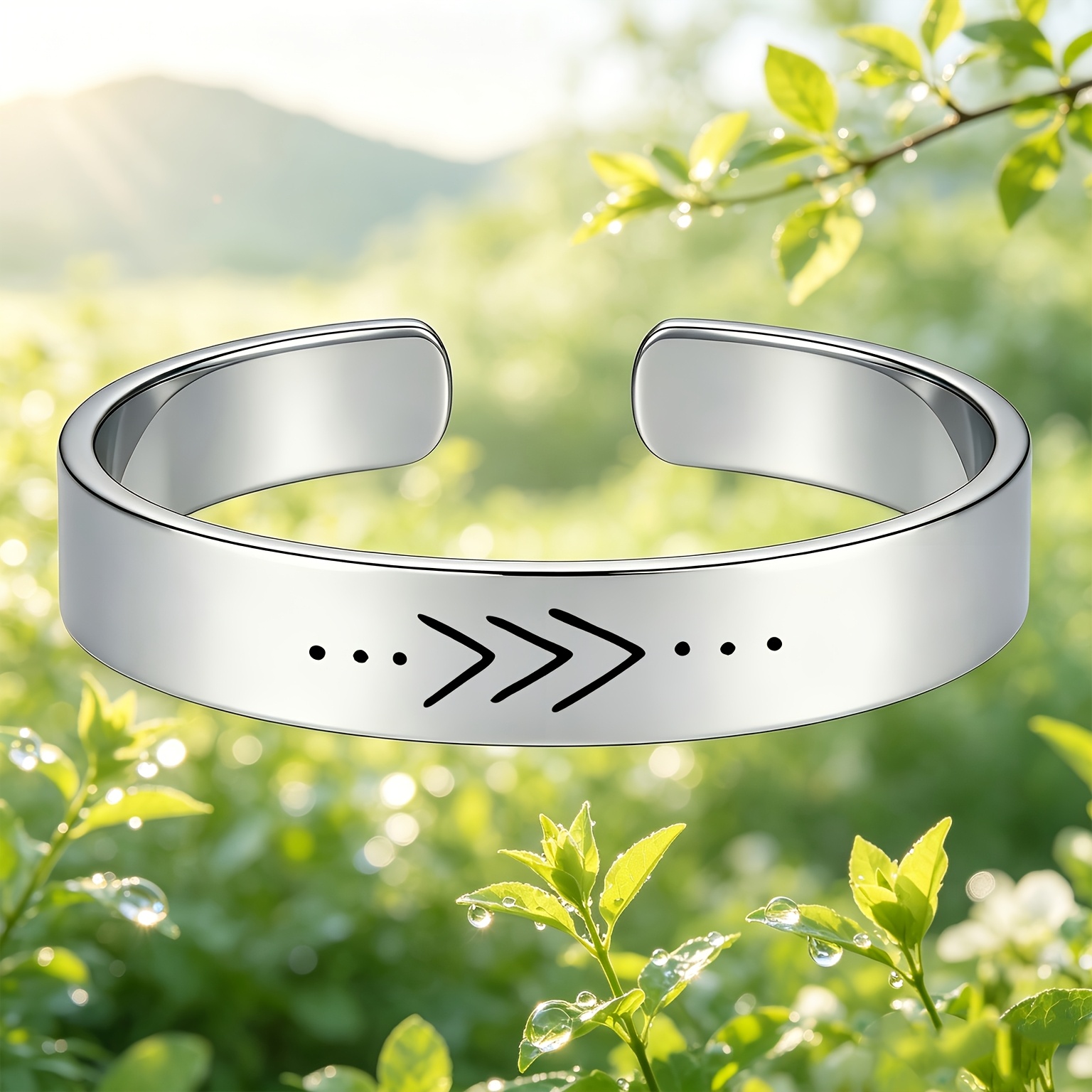 Minimalist Hand-Drawn Line Design Stainless Steel Open Bangle