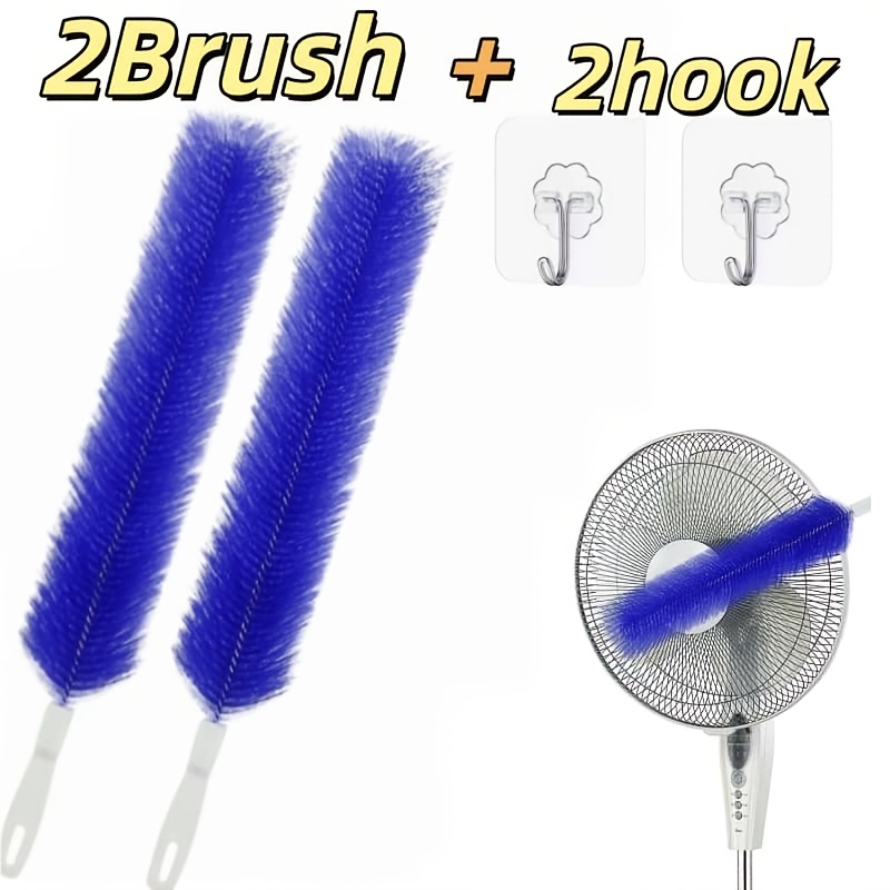 TEMU Ensemble de 4 pièces (2 brosses de nettoyage multifonctionnelles pour ventilateur et 2 crochets) Brosses pour ventilateur à poils durs et long
